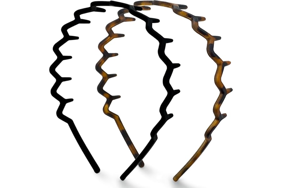 Kitsch Zig Zag Headbands for Women Non Slip – Fashion Accessories for Slicked Back Styles – Comfortable Comb Headband with Teeth | Ideal Gifts for Women – Tortoise & Black Headband – 2 pcs
