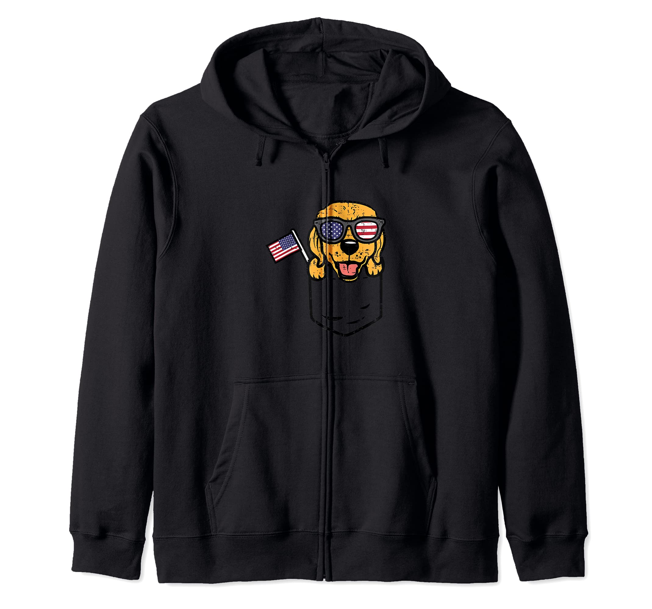 Golden Retriever Pocket American USA 4th Of July Fourth Dog Zip Hoodie
