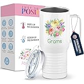 Just So Posh Grams Flowers Tumbler, Travel Coffee Mug with Handle and Slider Lid, White 20 oz Polar Camel, Stainless Steel, Vacuum Insulated