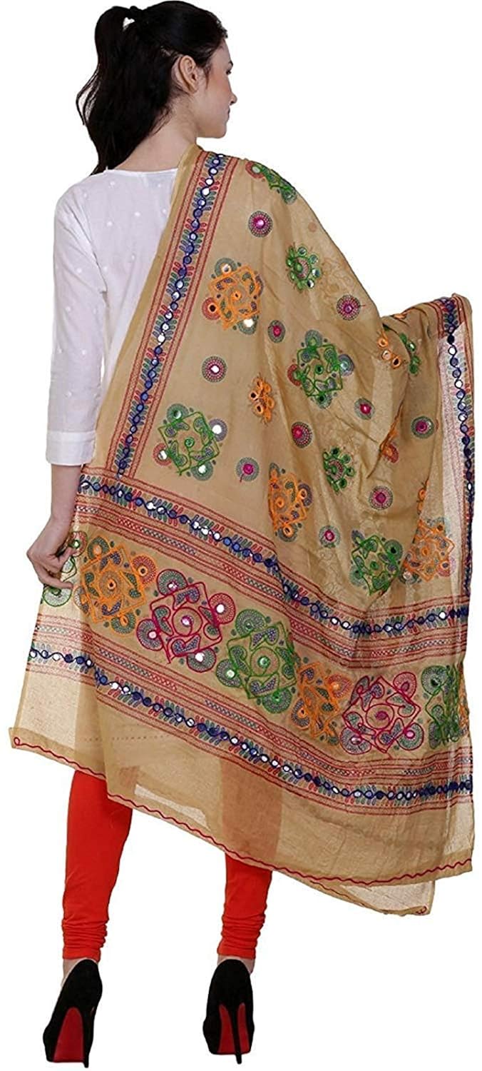 white many women's kutch work cotton dupatta chakachak
