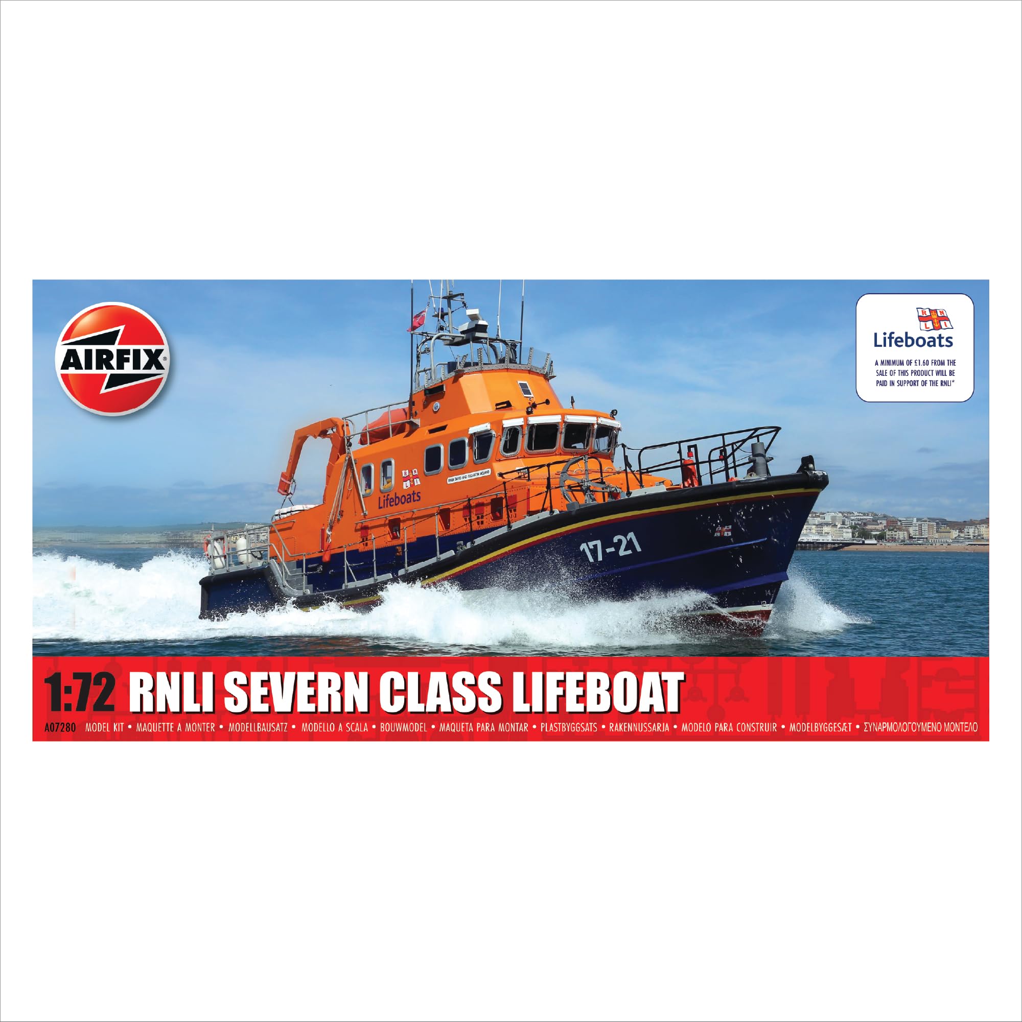 Airfix Model Set - A07280 RNLI Severn Class Lifeboat Model Building Kit - Plastic Model Watercraft Kits for Adults & Children 8+, Set Includes Sprues & Decaks - 1:72 Scale Model