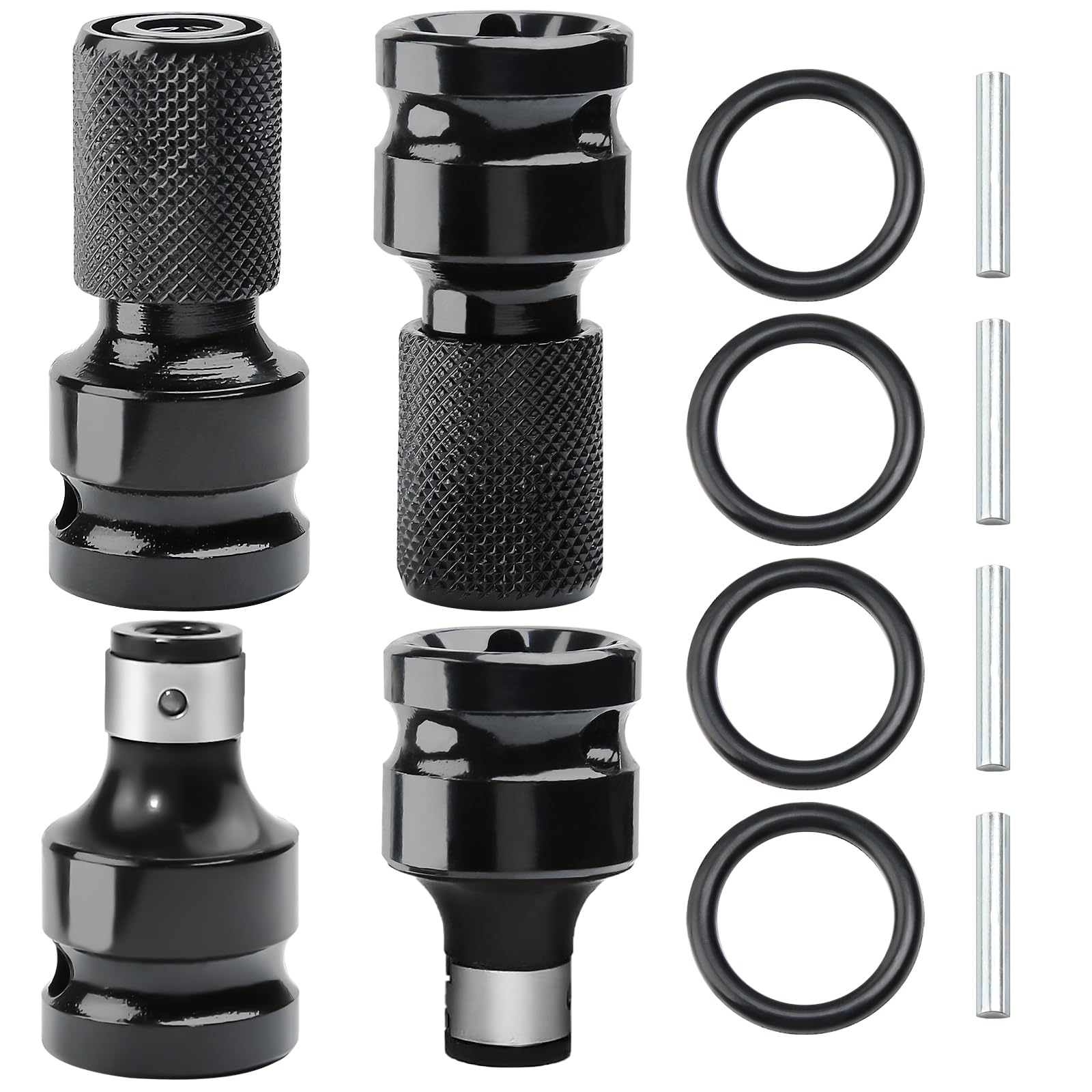 CoKeeSun Socket Adaptor 4 PCS, Impact Driver Bits, 1/2 Square Drive to 1/4 Hex Shank Adaptor, Impact Wrench Adapter, Quick Release Chuck Converter for Impact Ratchet Screwdriver Bit Holder