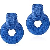 ATIMIGO Handmade Statement Raffia Earrings Cute Boho Rattan Dangle Earrings Lightweight Straw Wrap Summer Drop Dangling Earrings for Women