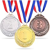 Swpeet 3Pcs Metal Gold Silver Bronze Award Medals with Ribbon, Olympic Style Winner Medals for Events, Classrooms, Office Gam