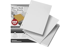 11 X 8.5 Inch Letter Size Minute Book Paper, 3 Hole Punched White Loose Leaf Minute Book Ledger Sheets, 100 Ledger Sheets for Record Keeping by Ring Binder Depot