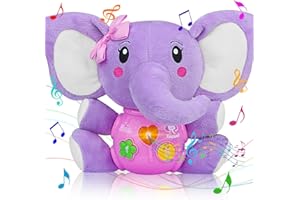 Aitbay Plush Elephant Music Baby Toys 0 3 6 9 12 Months, Cute Stuffed Aminal Light Up Baby Toys Newborn Baby Musical Toys for Infant Babies Boys & Girls Toddlers 0 to 36 Months (Purple)