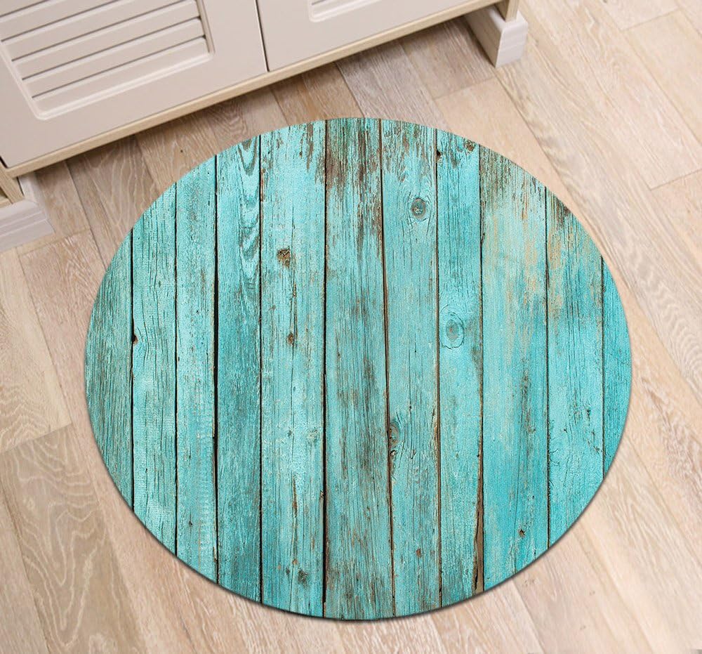 Shabby Wood Area Rugs, Rustic Wooden Boards Memory Foam Non-Slip Round Rug, Washable Living Room Bedroom Carpet Kids Playmat, Dia. 2'8''(80cm)