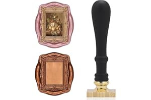 UNIQOOO 3D Relief Vintage Frame Wax Seal Stamp, Brass Sealing Stamp with Wood Handle, Decorative Envelope Sealer for Wedding 