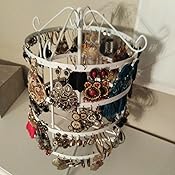 Porte-bijoux SONGMICS Avec 4 Barres Et Plateau - Support Boucles D'oreilles, Colliers, Bagues | Style Vintage Bois Et Blanc, Dimensions 29x11.5x35 Cm