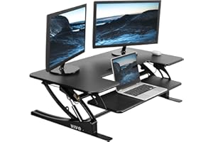 VIVO 42 inch Height Adjustable Stand Up Desk Converter, V Series, Quick Sit to Stand Tabletop Dual Monitor Riser Workstation, Black, DESK-V000VL