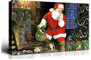 Denozer - Canvas Wall Art Christmas Eve Santa Painting Artwork for Home Wall Decor,Stretched and Framed Ready to Hang - 36x24 inches
