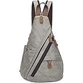 KL928 PU Leather Sling Bag - Small Crossbody Backpack Shoulder Casual Daypack Rucksack for Men Women(Leaden)