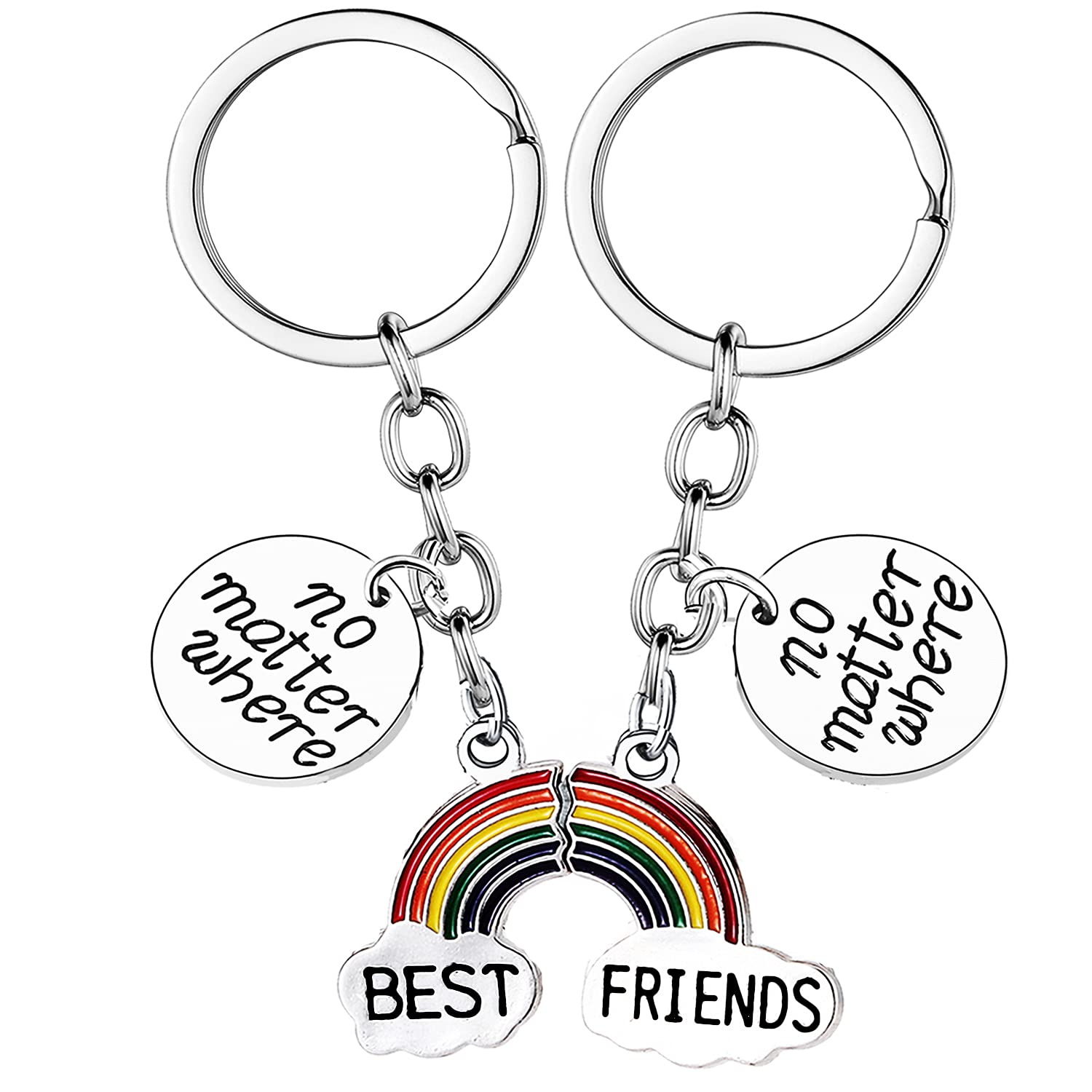 Nimteve Best Friends Keyring No Matter Where Long Distance Gifts Keychain Friendship Gifts key Ring BFF Relationship Gifts For Girls Rainbow Charm Women Jewellery (Rainbow Best Friends)