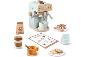 Pithfor Kids Wooden Coffee Maker Toy, Wooden Play Kitchen Appliances & Accessories Toy for Kids Toddlers, Gift for Girls Boys