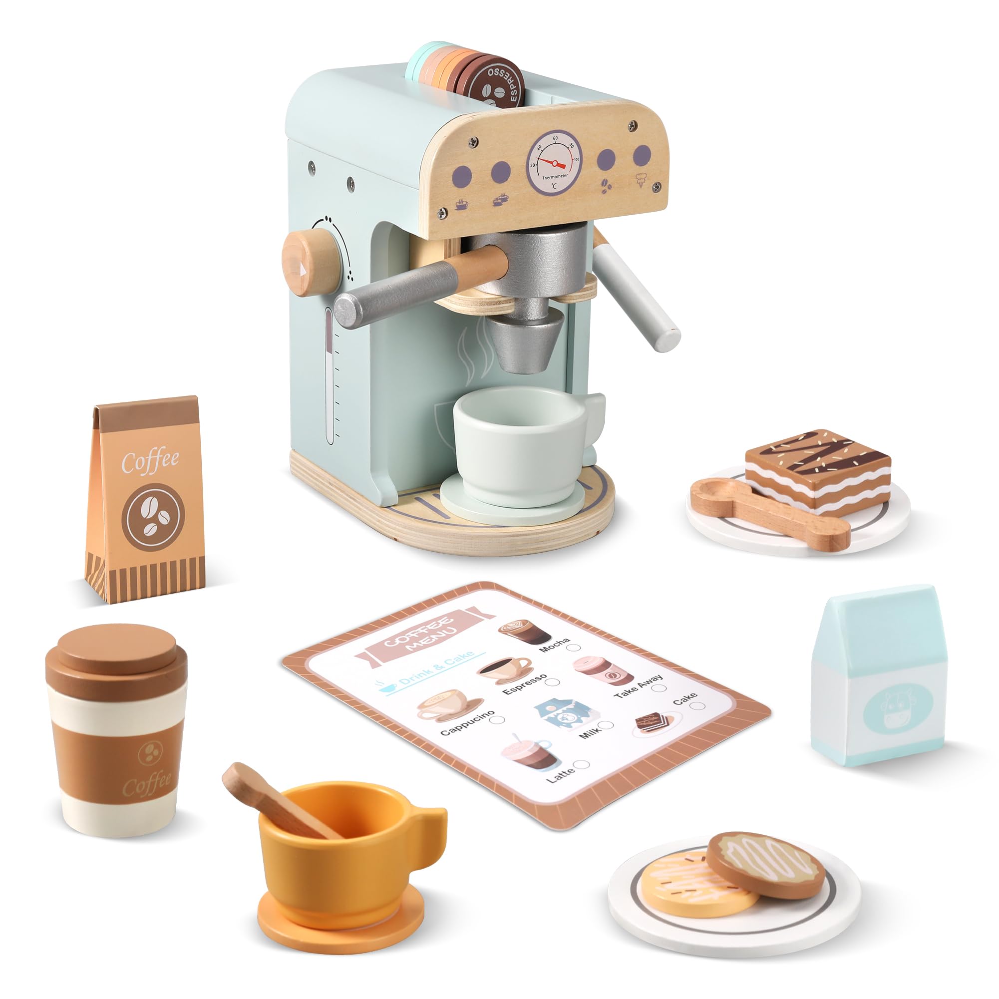 Photo 1 of *MINOR DAMAGE - USED*
Pithfor Kids Wooden Coffee Maker Toy, Wooden Play Kitchen Appliances & Accessories Toy for Kids Toddlers, Gift for Girls Boys