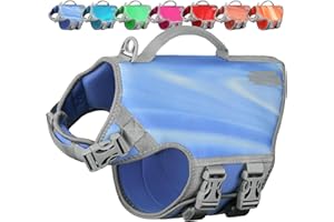 VIVAGLORY Neoprene Dog Life Vest, Dog Life Jacket for Swimming & Boating, Lightweight & Buoyancy for Puppy Doggy, Swimming Vest with Handle, S, Blue Wave