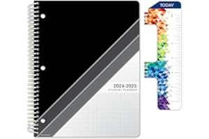 Global Datebooks Dated Middle School or High School Student Planner for Academic Year 2024-2025 includes Ruler/Bookmark and Planning Stickers (Matrix Style - 8.5"x11" - Black Stripe)