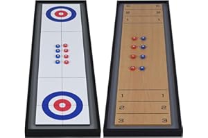 Goplus Shuffleboard and Curling 2 in 1 Board Game, Portable 2 Sided Tabletop Shuffle Board Game with 8 Rolling Pucks, Wooden 