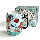 Moqidadii Large 24oz Ceramic Coffee Mug with Handle for Coffee or Tea, Hand-Painted Floral Pottery Mug for Women, Durable Microwave & Dishwasher Safe, Christmas Gift for Family, Holiday & Fall Decor