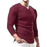 Lehamnlin Mens Base Layer Thermal Underwear Lightweight Long Sleeve Slim Fit V-Neck Tops