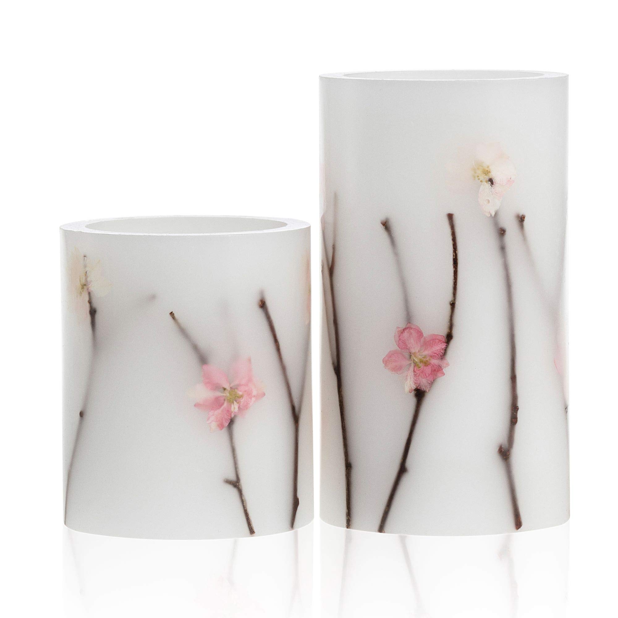 Pauleen Shiny Blossom Candle Set of 2 Real Wax LED Candles with Warm White Flickering Flame Wax for Birthdays, Weddings, Party, Christmas 48010, White, Pink, Brown