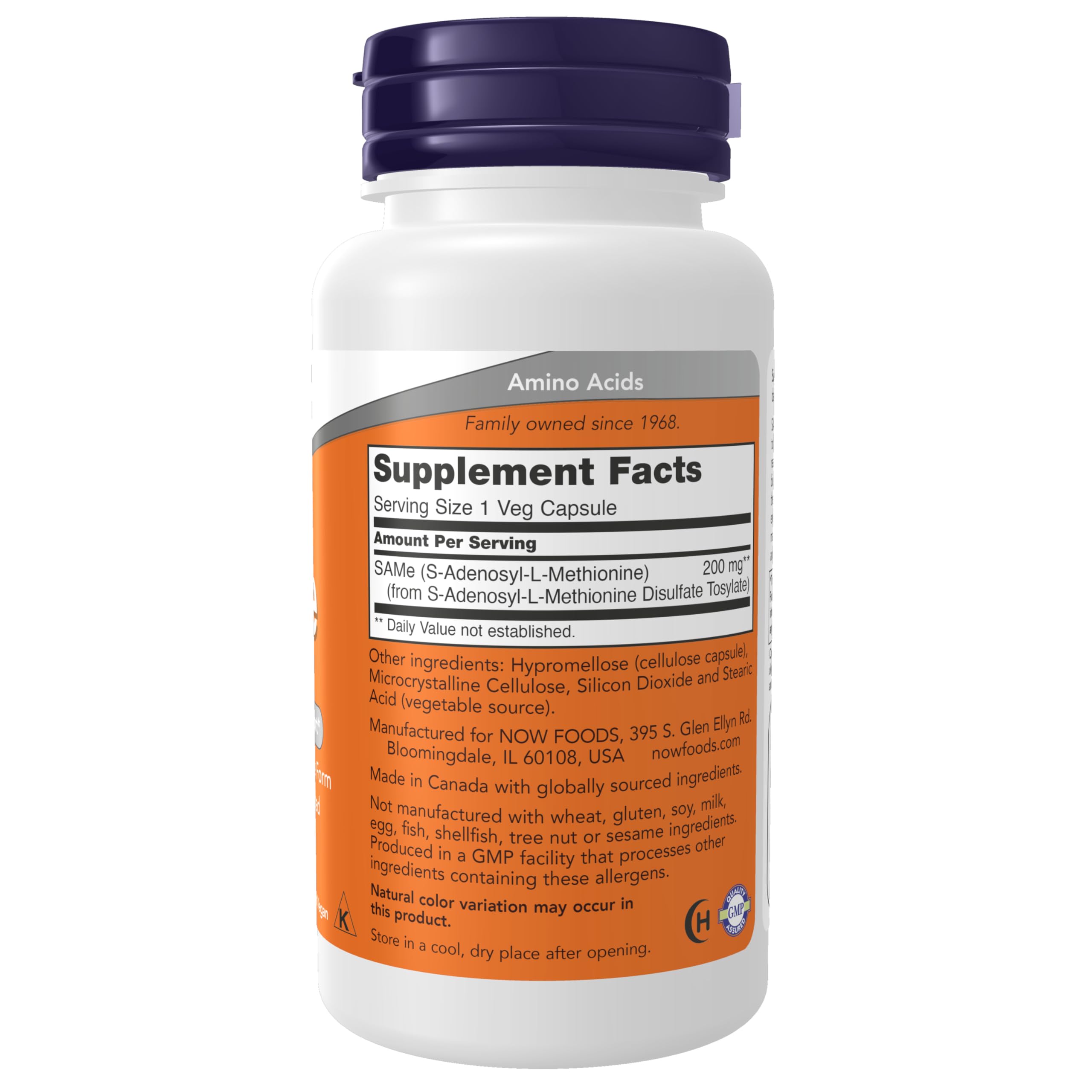NOW Foods Supplements, SAMe (S-Adenosyl-L-Methionine)200 mg, Nervous System Support*, 60 Veg Capsules