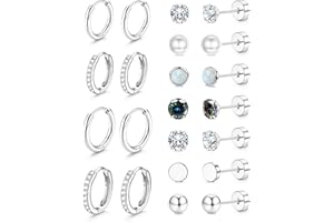 Jstyle Hypoallergenic Stud Hoop Earrings for Women Small Flat Back Surgical Stainless Steel Earrings for Sensitive Ears Trendy Silver Hoops Cartilage Earring Stacks Set Multiple Piercing Jewelry Gifts