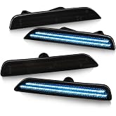 Bestview 4PCS LED Side Marker Lights for 2010-2014 Ford Mustang Smoked Lens Front &amp; Rear Side Markers Reflectors Lights, Dual Rows Ice Blue Driver &amp; Passenger Side Bumper Marker Lamps