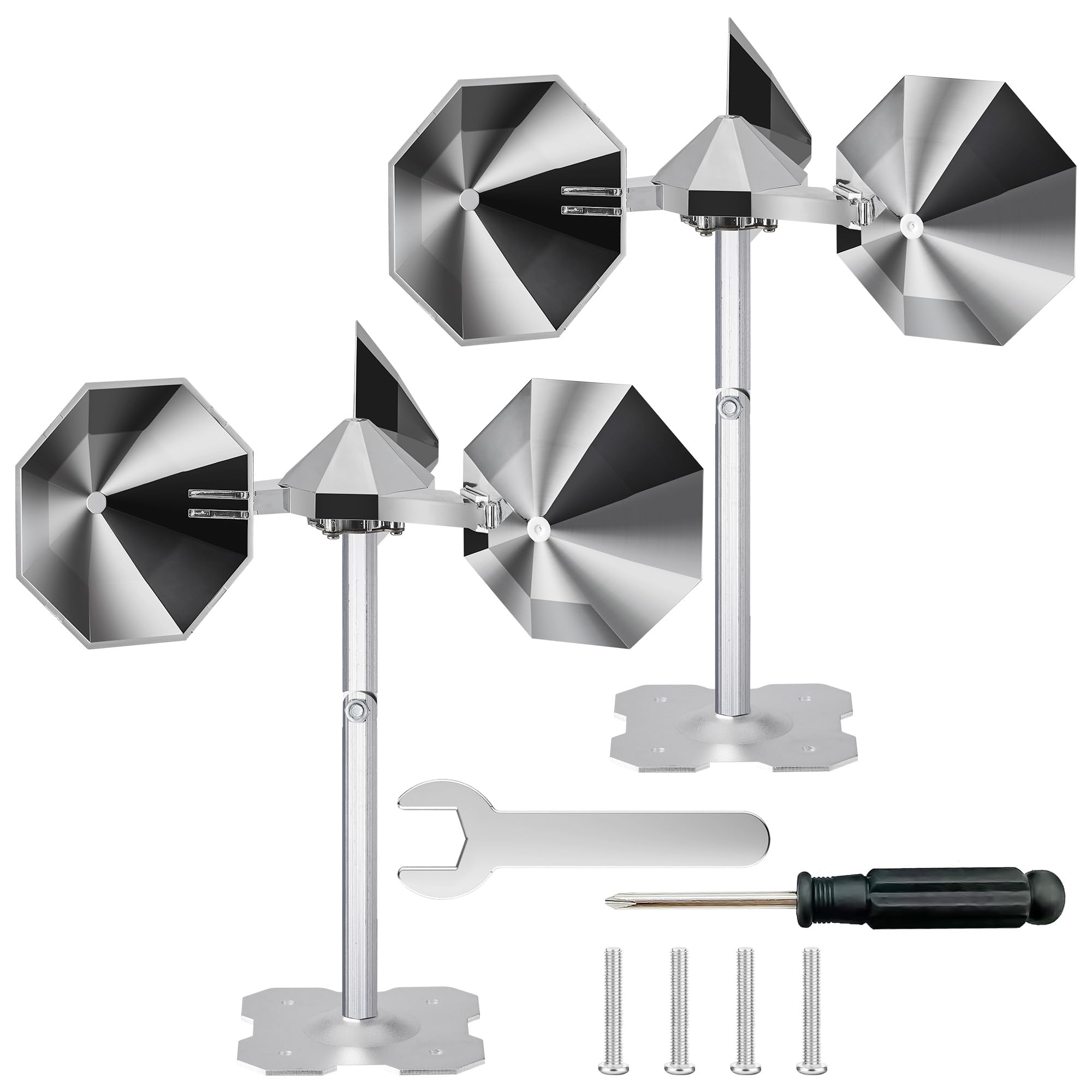 Photo 1 of 2Pack Spinning Bird Reflector to Keep Birds Away, Bird Scare Reflective Device to Keep Bird Pigeon Woodpecker Away, Bird Deterrent for Outside Garden Farm Patio Roof Railing, Adjustable Neck, Easy Set