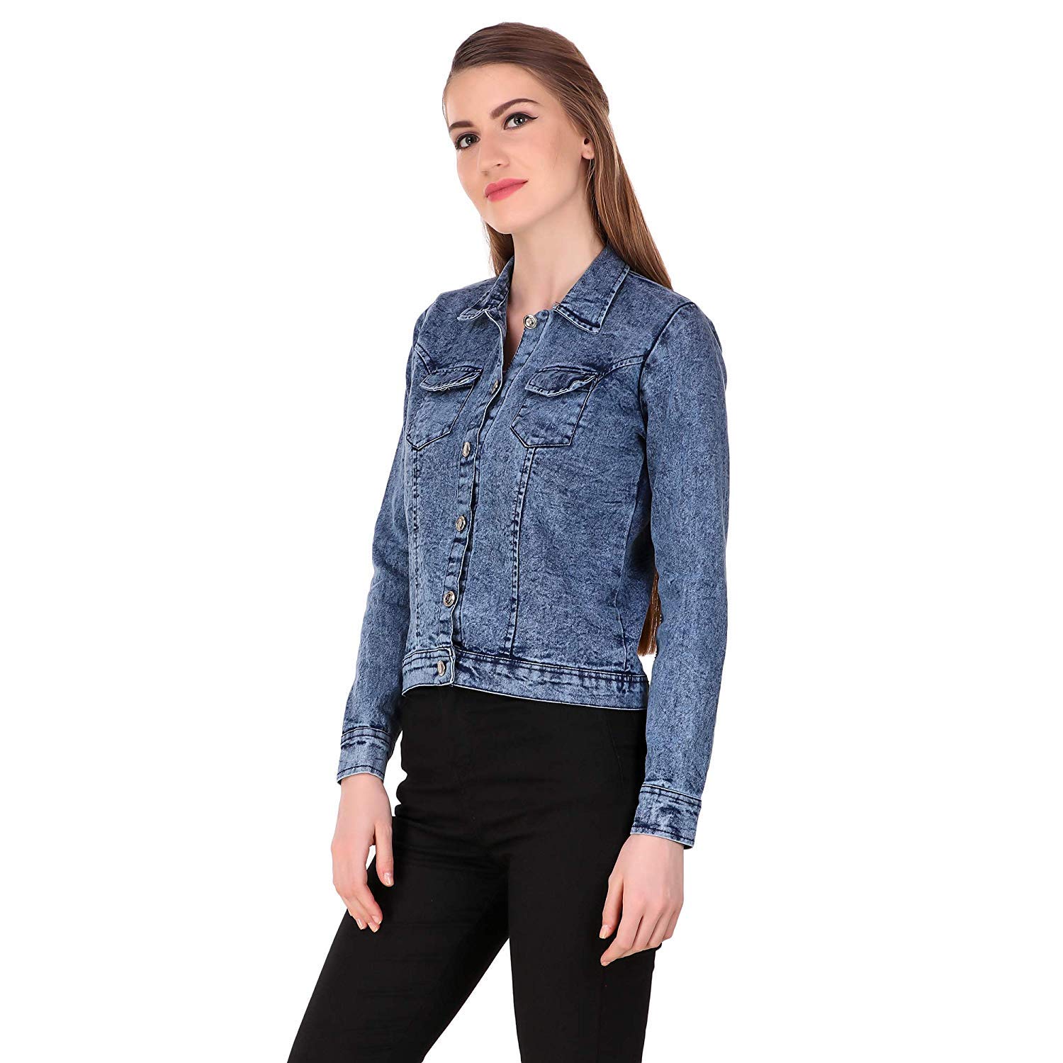 stc fashion full sleeves solid denim light blue jacket for women's/girls