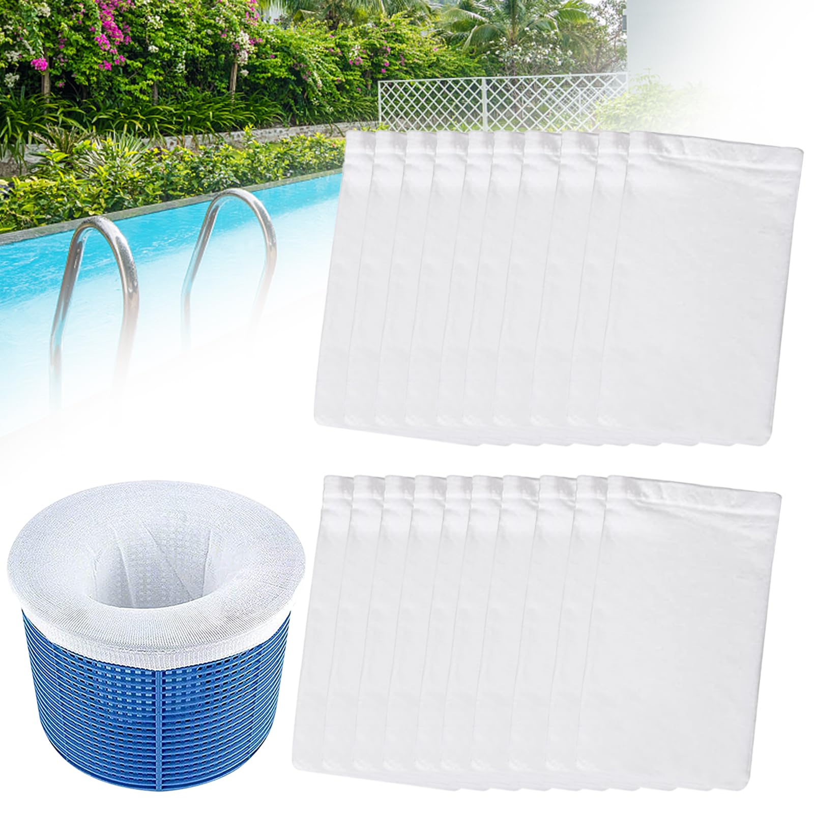 JRJRN Pool Skimmer Socks Set, 20Pcs Durable Filter Socks Nets, Nylon Fabric Filters for Swimming Pool, Reusable Pool Filter Saver Socks, White Skimmer Socks Pool Filter for Cleaning Debris or Leaves