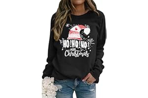 LHBNK Merry Christmas Sweatshirts HoHoHo Christmas Shirt Women Funny Santa Print Graphic Tee Casual Long Sleeve Blouse Tops
