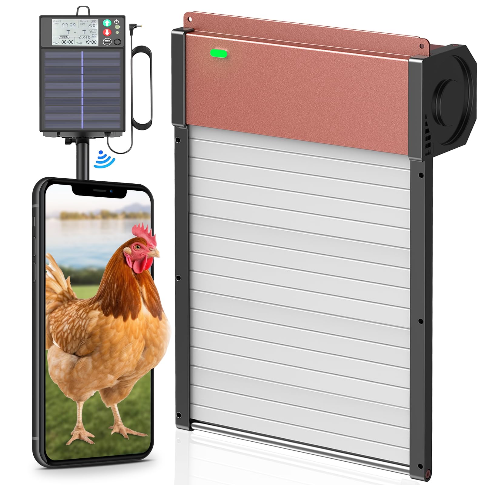 Photo 1 of Large Automatic-Chicken-Coop-Door-Solar - Powered, LCD Display with Smart Timer, Light Sensor & Anti-Pinch Safety, Remote Control 4 Modes