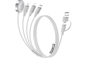 HITFINE 4-in-2 Multi Charging Cable for Apple Watch Charger/Samsung/iPhone Charger,Car/Office/Camping/Travel Essentials,Type C Cable Cord for iWatch Ultra/10-2/iPhone 16-11/Samsung S25-S20,iPad,airPods-White