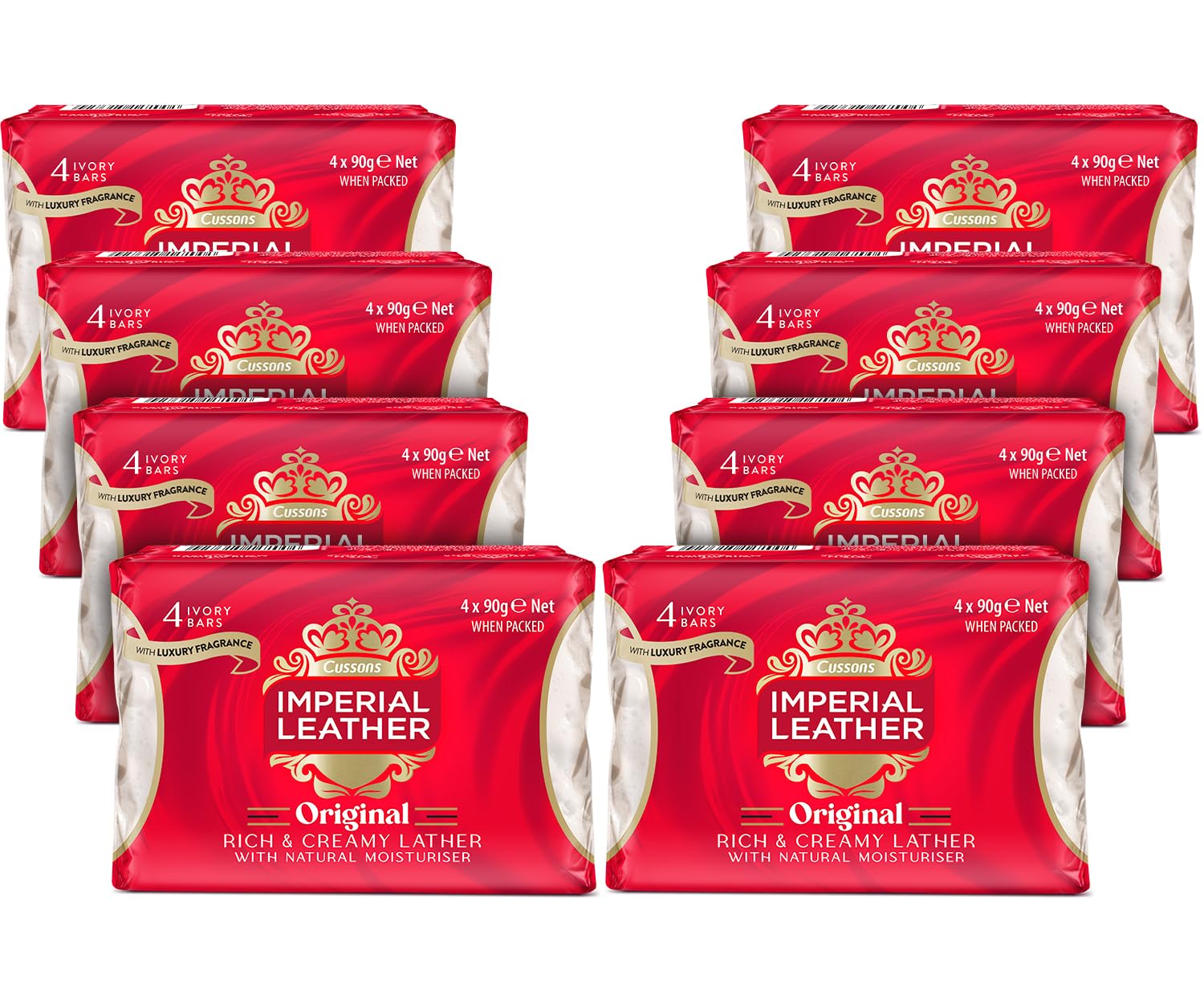 Imperial Leather Bar Soap Original Classic Cleansing Bar, Gentle Skin Care, Bulk Buy, Pack of 8 x 4 bars of 90 g (total 32 bars)