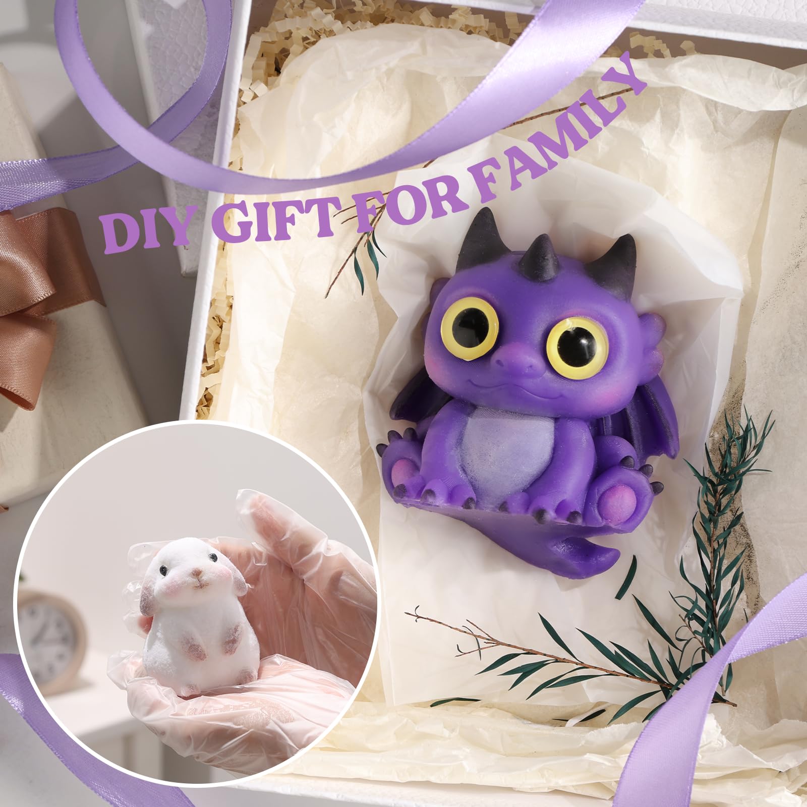LET'S RESIN Gel for Taba Squishy Kit, 16oz Super Soft Flex Rubber for Squishy Maker, with Paw Molds/Flocking Powder/Bag, Molding Cat's Paw, DIY Decompression Gift
