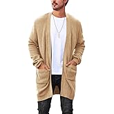 Runcati Mens Cardigan Sweater Casual Cable Knit V Neck Open Front Ribbed Long Winter Sweaters
