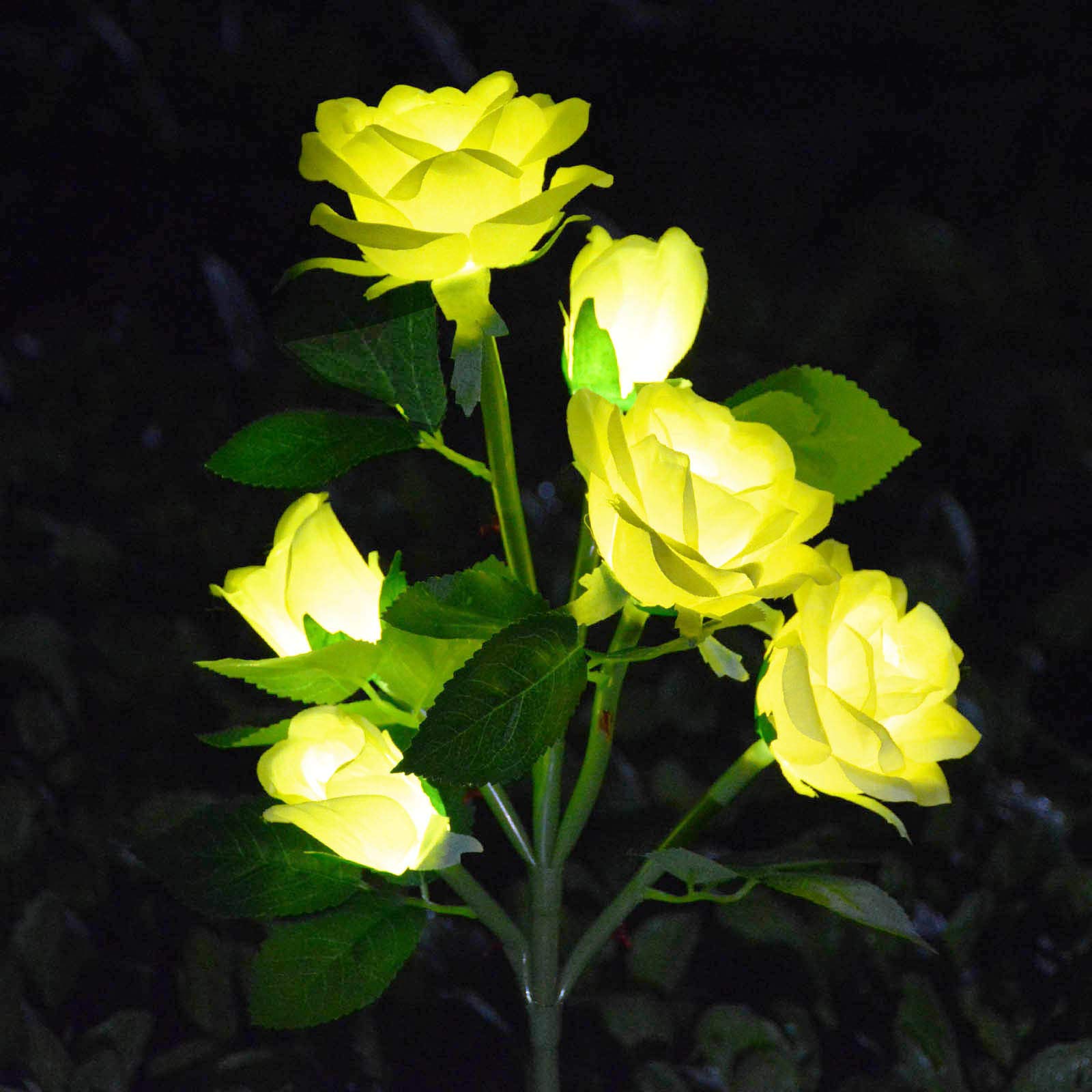 Photo 1 of [Upgraded 6 Flowers]Solar Powered Artificial Rose Flower Lights,Waterproof Outdoor Garden Accent Lighting for Summer Country Field Yard Pathway Balcony Memorial Cemetery Gravesite Decorations, Yellow