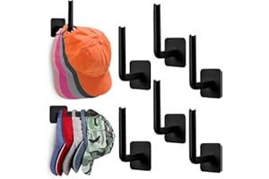 AIZZKE Hat Rack for Wall Hat Organizer (6-Pack), Hat Racks for Baseball Caps, Adhesive Hat Hooks for Wall, No Drilling Hat Hangers for Closet Cowboy Hat Holder Display, Sticky Hat Storage for Baseball Caps