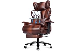 BIGGARSIT 700lbs Big and Tall Office Chair with Footrest&Adjustable Lumbar Pillow,Large Heavy Duty Executive Office Chair-Wide Seat,Ergonomic High Back Computer Chairs for Heavy People,Dual Rubber Wheels,Brown