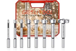 GETLITOOL 8Pcs Forstner Bit Set, 40Cr Steel Forstner Drill Bit 1/4"-1-3/8" for Woodworking, Hole Drill Bit Wood Drill Bit Set with Storage Box for Hardwood, Softwood, Plastic