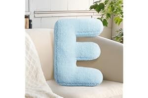 huraty Light Blue Letter Pillow Soft Couch Decorative Alphabet Cushion Boys Girls Gifts Kids Accent Room Decor (E, 14.9" Lx11.8 W)