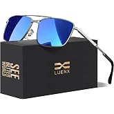 LUENX Polarized Rectangular Aviator Sunglasses Men Women UV400 Driving | Wide Head Fit,Lightweight,Adjustable Nose Pads,Spring Hinges,Anti-slip,Impact-resistant,Scratch-Resistant,Giftable
