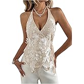 OYOANGLE Women's Sequin Sparkly Sleeveless Halter Top Wrap V Neck Side Tie Asymmetrical Party Tank Tops