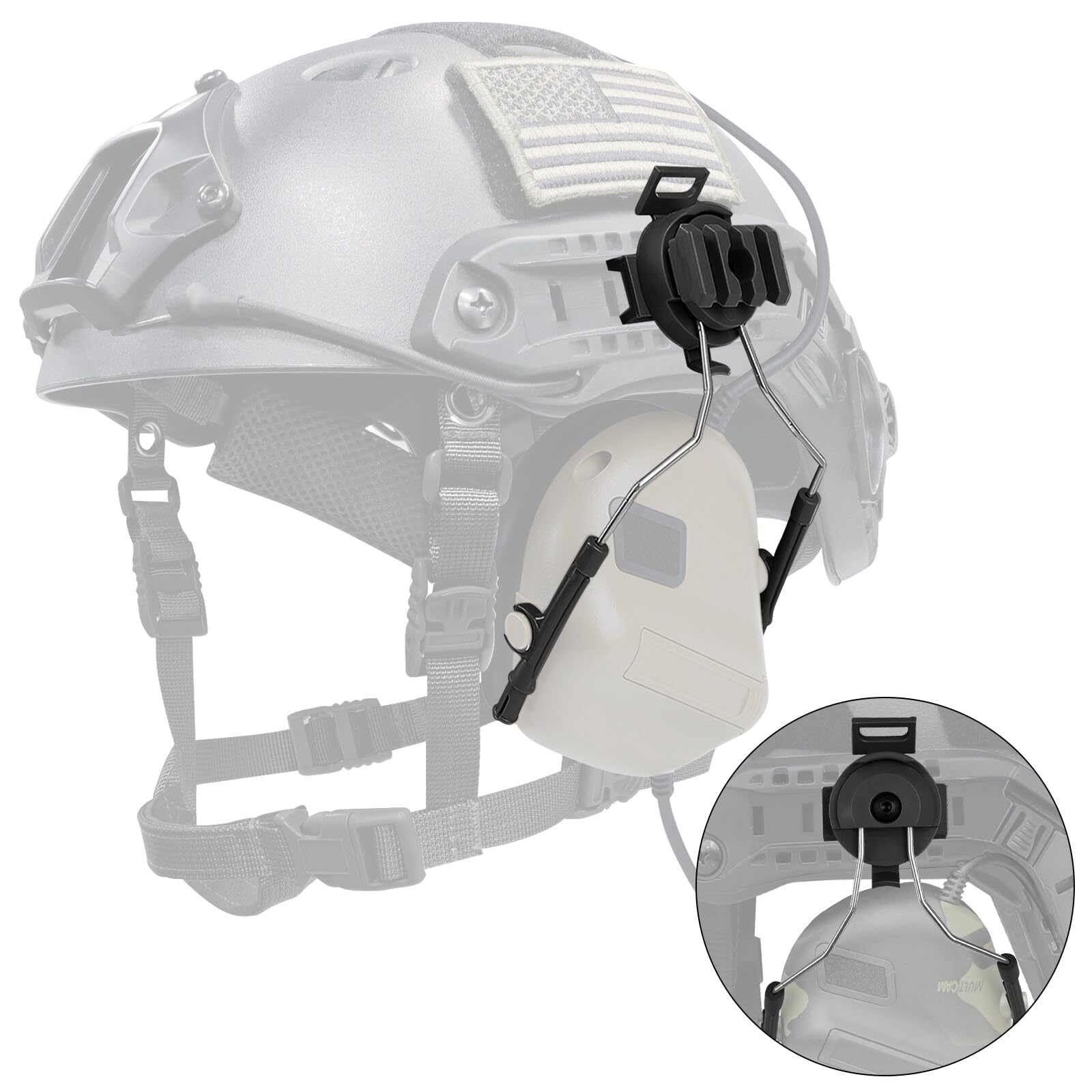 Qavctw 2 pcs Fast Tactical Helmet Accessories Rail Suspension Headphones Bracket For FAST AF Rail For Airsoft Activities Ear Hearing Protection Plus Extended Mode Black