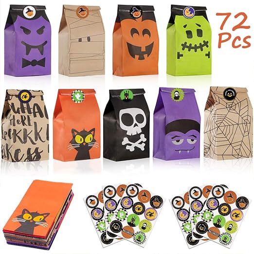 Viccess 72 Pieces Halloween Party Bags Candy Paper Bag Craft Paper Bags Gift Paper Bags With 72