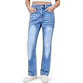 PATPAT Girls Bootcut Jeans 4-14Y, Elastic Waist Jeans with Pockets Straight Leg Pants