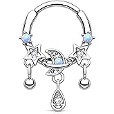 Melighting 16G Septum Ring Opal Septum Jewelry Stainless Steel 316L Dangle Star Daith Piercing Jewelry Clear CZ Cartilage Earring for Women