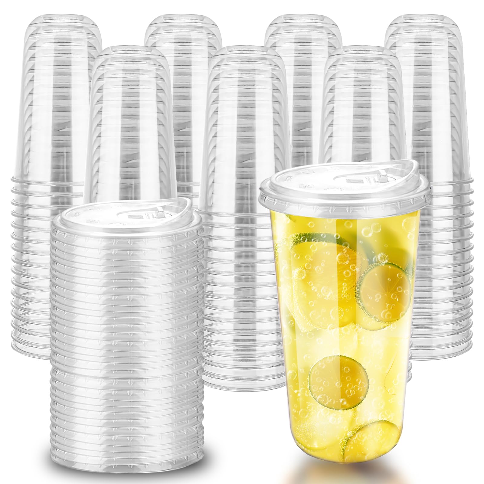 Photo 1 of 24oz Disposable Stemless Glasses With Strawless Sip Lids,PET Disposable Drinking Cups,Clear Plastic Wine Glasses for Parties Birthday,Wedding,Meeting,Christmas Party Supplies (100, Transparent)