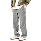 PLEPAN Mens Corduroy Pants Baggy Wide Leg Casual Elastic Waist Drawstring Loose Fit Sweatpants